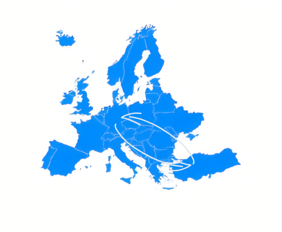 Map of Europe with Germany-Istanbul trajectory